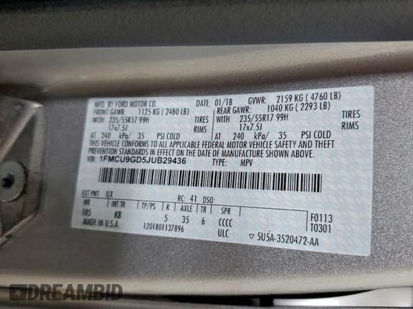 ✅ 2018 Ford Escape SE • VIN: 1FMCU9GD5JUB29436 • Lot: 95638085. Wystawiony na Copart z przebiegiem 148 370 mil. Bezpłatny archiwum sprzedaży aukcyjnych z USA i szczegółowy raport historii pojazdu na DreamBid. Zdjęcie 13.