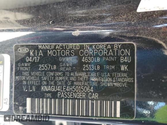 ✅ 2017 Kia Optima EX • VIN: KNAGU4LE4H5015064 • Лот: 80675345. Опубликован ранее на Copart с пробегом 107 904 миль. Бесплатный доступ к архиву аукционных продаж из США и подробный отчёт об истории автомобиля на DreamBid. Изображение 12.