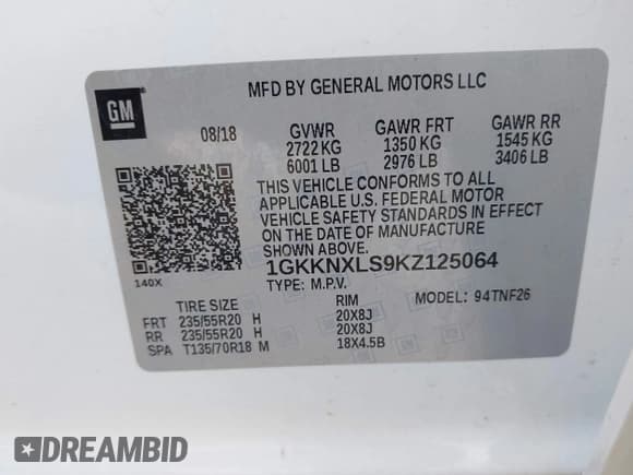 ✅ 2019 GMC Acadia Denali • VIN: 1GKKNXLS9KZ125064 • Lot: 42876636. Listed on IAAI with 45,927 mi. Free auction sales archive from the USA and detailed vehicle history report at DreamBid. Image 9.