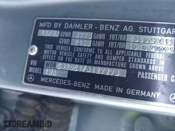 ✅ 1985 Mercedes-Benz 300 • VIN: WDBCB20C1FA127273 • Лот: 43780473. Опубликован ранее на IAAI с пробегом 94 391 миль. Бесплатный доступ к архиву аукционных продаж из США и подробный отчёт об истории автомобиля на DreamBid. Изображение 9.