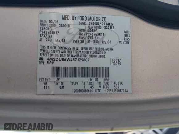 ✅ 2005 Mercury Mountaineer Convenience • VIN: 4M2DU86W45ZJ25807 • Lot: 43223152. Listed on IAAI with 228,047 mi. Free auction sales archive from the USA and detailed vehicle history report at DreamBid. Image 9.