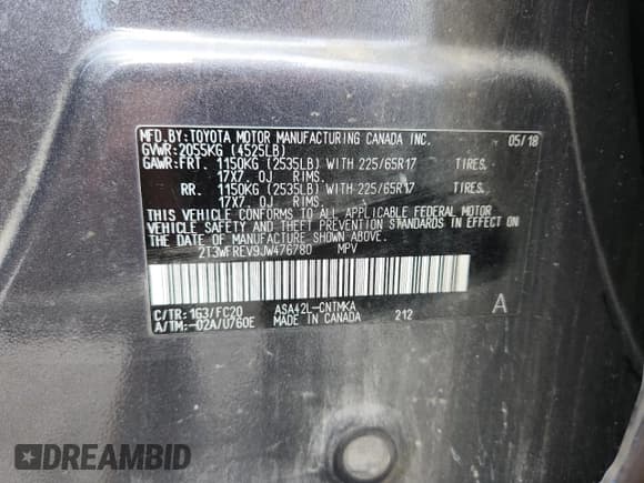 ✅ 2018 Toyota RAV4 XLE • VIN: 2T3WFREV9JW476780 • Лот: 84937575. Опубликован ранее на Copart с пробегом 204 834 миль. Бесплатный доступ к архиву аукционных продаж из США и подробный отчёт об истории автомобиля на DreamBid. Изображение 12.