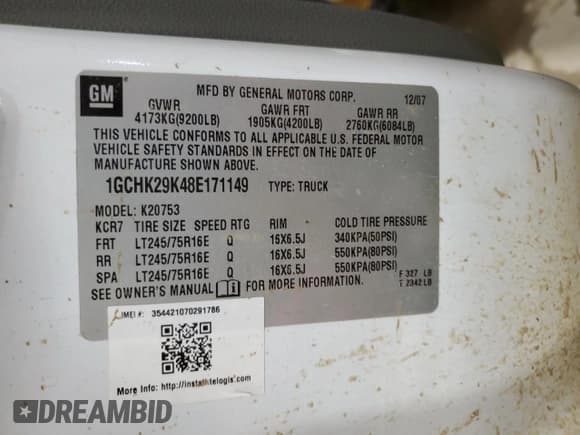 ✅ 2008 Chevrolet Silverado 2500HD Work Truck • VIN: 1GCHK29K48E171149 • Лот: 93375895. Опубликован ранее на Copart с пробегом 168 640 миль. Бесплатный доступ к архиву аукционных продаж из США и подробный отчёт об истории автомобиля на DreamBid. Изображение 13.