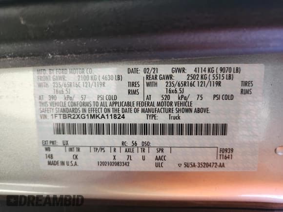 ✅ 2021 Ford Transit • VIN: 1FTBR2XG1MKA11824 • Lot: 86819015. Wystawiony na Copart z przebiegiem 7 862 mil. Bezpłatny archiwum sprzedaży aukcyjnych z USA i szczegółowy raport historii pojazdu na DreamBid. Zdjęcie 14.