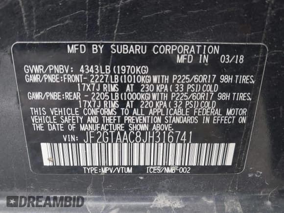 ✅ 2018 Subaru Crosstrek • VIN: JF2GTAAC8JH316741 • Lot: 43679363. Listed on IAAI with 175,215 mi. Free auction sales archive from the USA and detailed vehicle history report at DreamBid. Image 9.