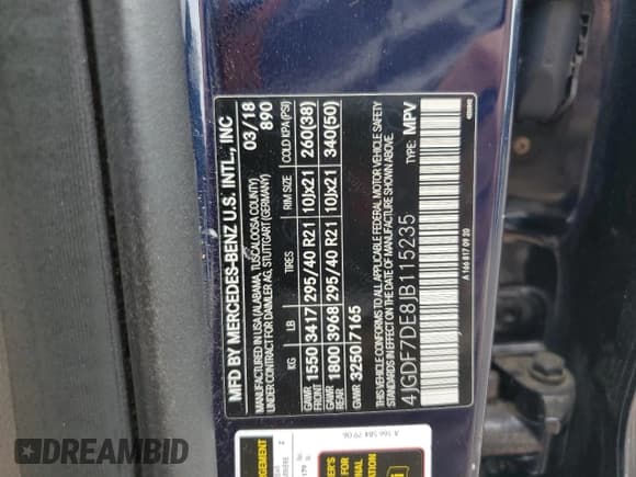 ✅ 2018 Mercedes-Benz GLS 550 • VIN: 4JGDF7DE8JB115235 • Лот: 65415675. Опубликован ранее на Copart с пробегом 127 749 миль. Бесплатный доступ к архиву аукционных продаж из США и подробный отчёт об истории автомобиля на DreamBid. Изображение 13.