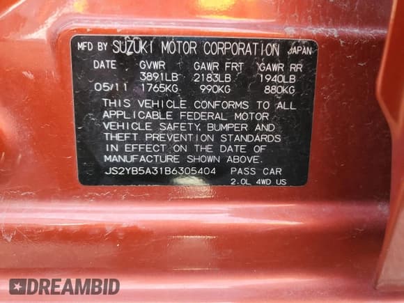 ✅ 2011 Suzuki SX4 Crossover • VIN: JS2YB5A31B6305404 • Lot: 65258365. Wystawiony na Copart z przebiegiem 77 934 mil. Bezpłatny archiwum sprzedaży aukcyjnych z USA i szczegółowy raport historii pojazdu na DreamBid. Zdjęcie 12.