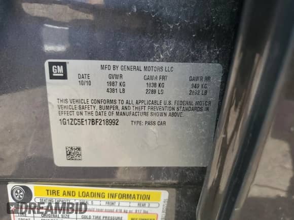 2011 Chevrolet Malibu 1LT z VIN 1G1ZC5E17BF218992, wystawiony jako Copart lot #67691284 z przebiegiem 166 176 mil mil oraz Szkoda całkowita • Salvage title. Historia ofert i sprzedaży dostępna na DreamBid. Obrazek 12.