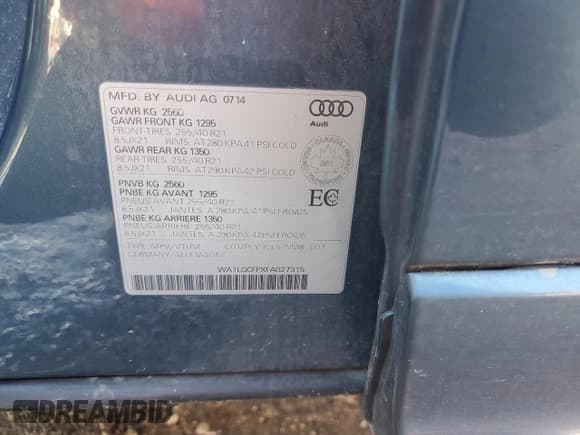 ✅ 2015 Audi Q5 • VIN: WA1LGCFPXFA027315 • Lot: 93287205. Listed on Copart with 272,299 mi. Free auction sales archive from the USA and detailed vehicle history report at DreamBid. Image 14.