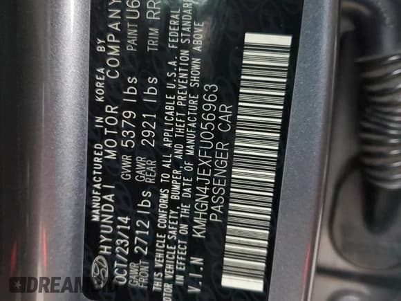 ✅ 2015 Hyundai Genesis 3.8L • VIN: KMHGN4JEXFU056963 • Лот: 91478525. Опубликован ранее на Copart с пробегом 140 007 миль. Бесплатный доступ к архиву аукционных продаж из США и подробный отчёт об истории автомобиля на DreamBid. Изображение 12.