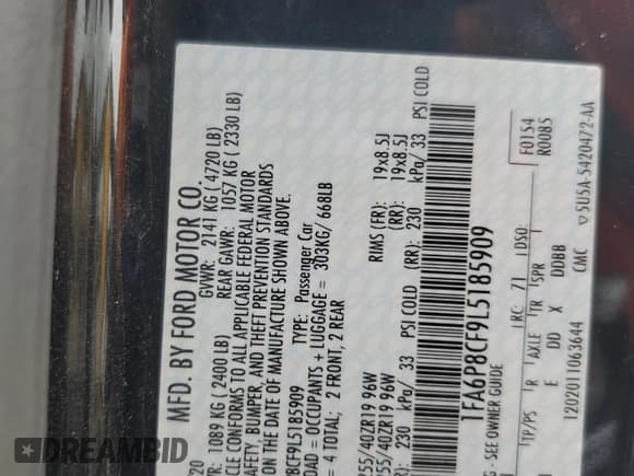 ✅ 2020 Ford Mustang GT • VIN: 1FA6P8CF9L5185909 • Lot: 71489215. Wystawiony na Copart z przebiegiem 54 931 mil. Bezpłatny archiwum sprzedaży aukcyjnych z USA i szczegółowy raport historii pojazdu na DreamBid. Zdjęcie 13.