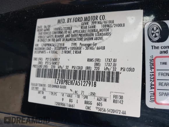 ✅ 2010 Ford Mustang V6 • VIN: 1ZVBP8EN7A5127918 • Лот: 42228710. Опубликован ранее на IAAI с пробегом 174 771 миль. Бесплатный доступ к архиву аукционных продаж из США и подробный отчёт об истории автомобиля на DreamBid. Изображение 9.