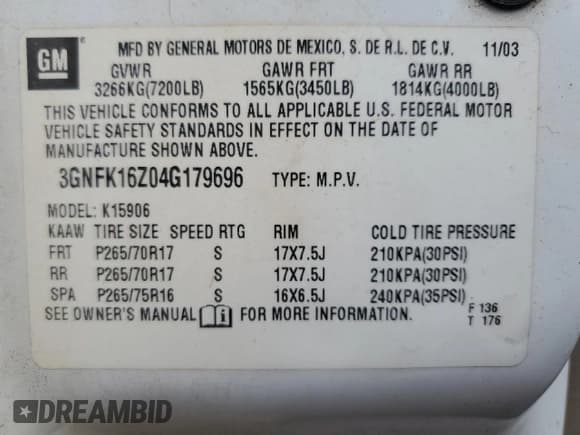✅ 2004 Chevrolet Suburban Z71 • VIN: 3GNFK16Z04G179696 • Лот: 81133934. Опубликован ранее на Copart с пробегом 155 451 миль. Бесплатный доступ к архиву аукционных продаж из США и подробный отчёт об истории автомобиля на DreamBid. Изображение 13.
