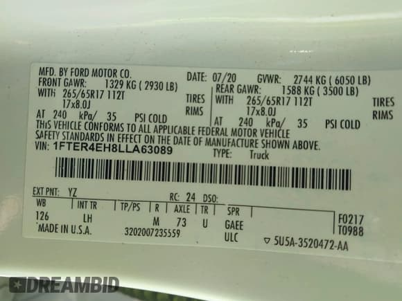 ✅ 2020 Ford Ranger XL • VIN: 1FTER4EH8LLA63089 • Lot: 42451760. Listed on IAAI with 73,004 mi. Free auction sales archive from the USA and detailed vehicle history report at DreamBid. Image 9.