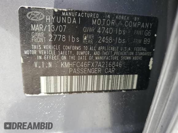 2007 Hyundai Azera SE с VIN KMHFC46FX7A216846, выставлен на аукционе Copart как лот 60035695 с пробегом 197 201 миль миль и Списание • Salvage title. История ставок и продаж доступна на DreamBid. Изображение 12.