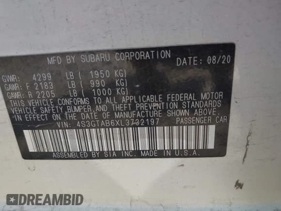 ✅ 2020 Subaru Impreza • VIN: 4S3GTAB6XL3732197 • Lot: 42489155. Wystawiony na IAAI z przebiegiem 53 805 mil. Bezpłatny archiwum sprzedaży aukcyjnych z USA i szczegółowy raport historii pojazdu na DreamBid. Zdjęcie 9.