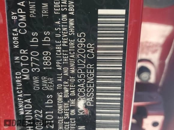 ✅ 2023 Hyundai Venue SEL • VIN: KMHRC8A35PU220965 • Lot: 48296405. Wystawiony na Copart z przebiegiem 129 696 mil. Bezpłatny archiwum sprzedaży aukcyjnych z USA i szczegółowy raport historii pojazdu na DreamBid. Zdjęcie 12.