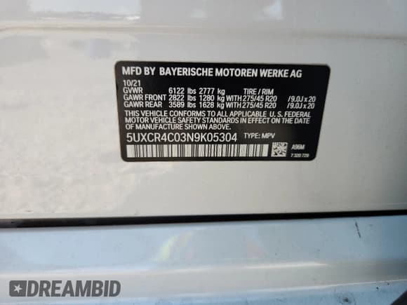 ✅ 2022 BMW X5 sDrive40i • VIN: 5UXCR4C03N9K05304 • Лот: 71310495. Опубликован ранее на Copart с пробегом 58 266 миль. Бесплатный доступ к архиву аукционных продаж из США и подробный отчёт об истории автомобиля на DreamBid. Изображение 13.