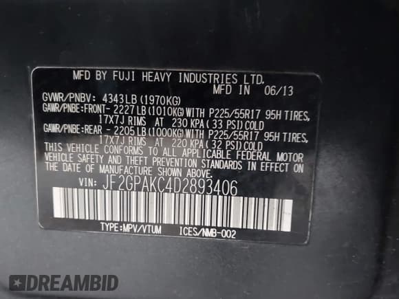 ✅ 2013 Subaru Crosstrek Limited • VIN: JF2GPAKC4D2893406 • Лот: 43603275. Опубликован ранее на IAAI с пробегом 148 525 миль. Бесплатный доступ к архиву аукционных продаж из США и подробный отчёт об истории автомобиля на DreamBid. Изображение 9.