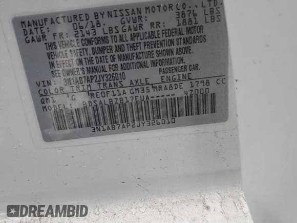 ✅ 2018 Nissan Sentra S • VIN: 3N1AB7AP2JY326010 • Lot: 82498115. Wystawiony na Copart z przebiegiem 103 875 mil. Bezpłatny archiwum sprzedaży aukcyjnych z USA i szczegółowy raport historii pojazdu na DreamBid. Zdjęcie 12.