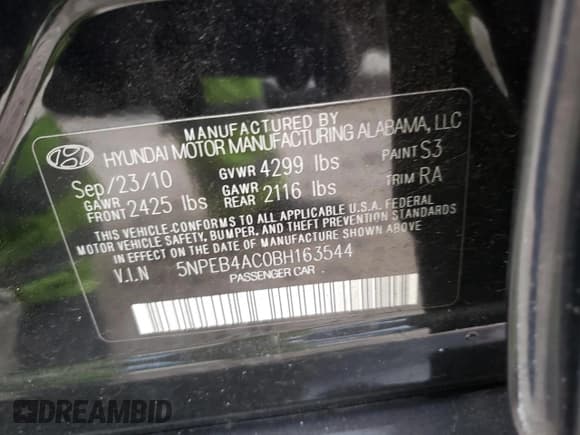 ✅ 2011 Hyundai Sonata GLS • VIN: 5NPEB4AC0BH163544 • Lot: 68605514. Listed on Copart with 144,484 mi. Free auction sales archive from the USA and detailed vehicle history report at DreamBid. Image 12.