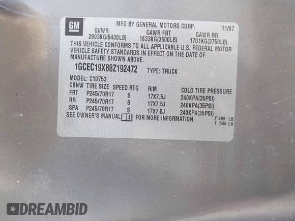 2008 Chevrolet Silverado 1500 Work Truck with VIN 1GCEC19X88Z192472, listed as a IAAI auction lot 41750884 with 191,650 mi miles and . Bid and sale history available at DreamBid. Image 9.