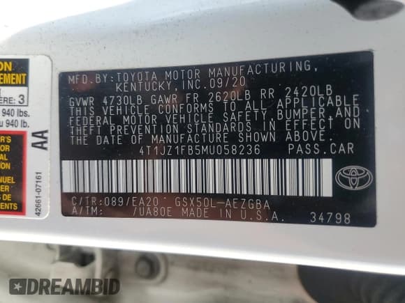 ✅ 2021 Toyota Avalon XLE • VIN: 4T1JZ1FB5MU058236 • Lot: 66069265. Listed on Copart with 61,737 mi. Free auction sales archive from the USA and detailed vehicle history report at DreamBid. Image 12.