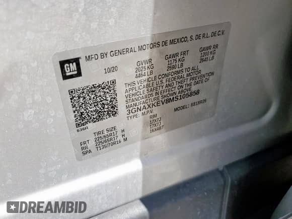 2021 Chevrolet Equinox LT с VIN 3GNAXKEV8MS105858, выставлен на аукционе Copart как лот 83841045 с пробегом 108 557 миль миль и Списание • Salvage title. История ставок и продаж доступна на DreamBid. Изображение 12.