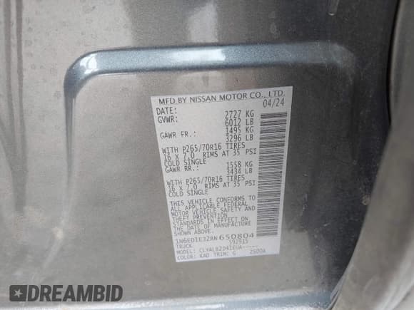 ✅ 2024 Nissan Frontier Pro-X • VIN: 1N6ED1EJ2RN650804 • Lot: 43037267. Listed on IAAI with 19,081 mi. Free auction sales archive from the USA and detailed vehicle history report at DreamBid. Image 9.