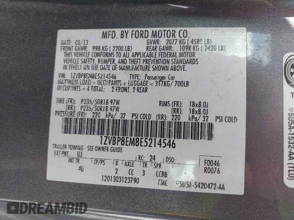 2014 Ford Mustang V6 с VIN 1ZVBP8EM8E5214546, выставлен на аукционе IAAI как лот 42773010 с пробегом 132 666 миль миль и . История ставок и продаж доступна на DreamBid. Изображение 9.