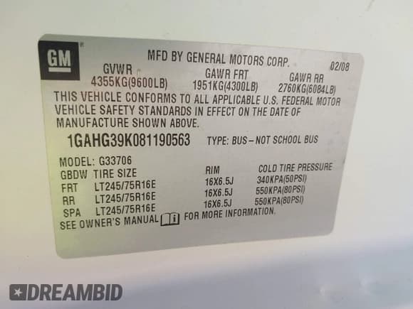 ✅ 2008 Chevrolet Express Passenger • VIN: 1GAHG39K081190563 • Lot: 43643945. Listed on IAAI with 319,142 mi. Free auction sales archive from the USA and detailed vehicle history report at DreamBid. Image 9.