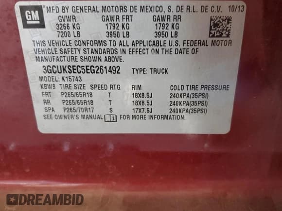 ✅ 2014 Chevrolet Silverado 1500 LTZ • VIN: 3GCUKSEC5EG261492 • Lot: 92264575. Listed on Copart with 97,815 mi. Free auction sales archive from the USA and detailed vehicle history report at DreamBid. Image 13.