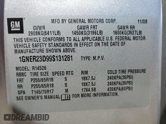 ✅ 2009 Chevrolet Traverse 2LT • VIN: 1GNER23D99S131281 • Lot: 69707004. Wystawiony na Copart z przebiegiem 163 080 mil. Bezpłatny archiwum sprzedaży aukcyjnych z USA i szczegółowy raport historii pojazdu na DreamBid. Zdjęcie 13.