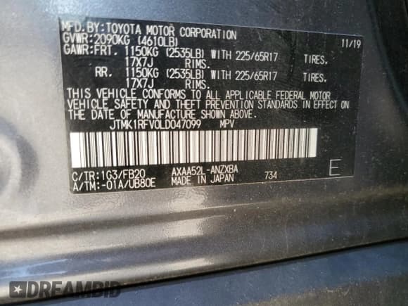 ✅ 2020 Toyota RAV4 LE • VIN: JTMK1RFV0LD047099 • Лот: 53511975. Опубликован ранее на Copart с пробегом 105 530 миль. Бесплатный доступ к архиву аукционных продаж из США и подробный отчёт об истории автомобиля на DreamBid. Изображение 12.