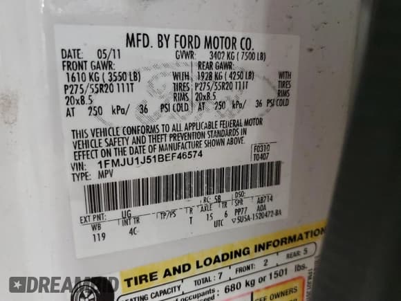 ✅ 2011 Ford Expedition XLT • VIN: 1FMJU1J51BEF46574 • Lot: 81938495. Wystawiony na Copart z przebiegiem 151 065 mil. Bezpłatny archiwum sprzedaży aukcyjnych z USA i szczegółowy raport historii pojazdu na DreamBid. Zdjęcie 13.