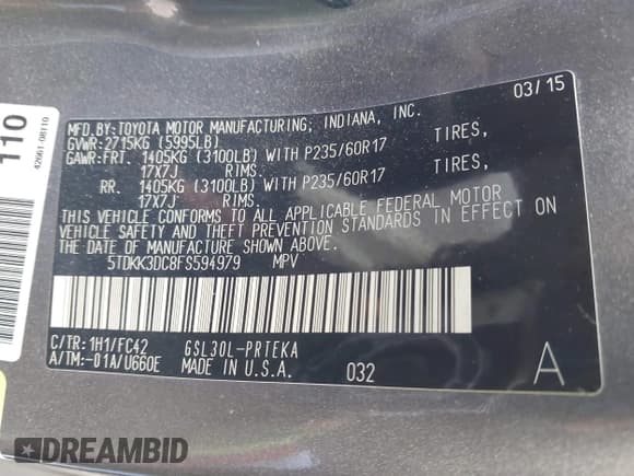 ✅ 2015 Toyota Sienna LE AAS • VIN: 5TDKK3DC8FS594979 • Lot: 42137215. Listed on IAAI with 122,525 mi. Free auction sales archive from the USA and detailed vehicle history report at DreamBid. Image 9.