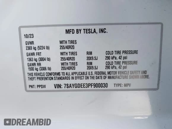 ✅ 2023 Tesla Model Y Long Range • VIN: 7SAYGDEE3PF900030 • Lot: 41147192. Listed on IAAI with 13,903 mi. Free auction sales archive from the USA and detailed vehicle history report at DreamBid. Image 9.