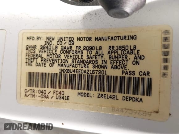 ✅ 2010 Toyota Corolla • VIN: 1NXBU4EE0AZ167201 • Lot: 42069647. Wystawiony na IAAI z przebiegiem 139 997 mil. Bezpłatny archiwum sprzedaży aukcyjnych z USA i szczegółowy raport historii pojazdu na DreamBid. Zdjęcie 9.