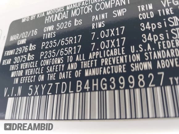 ✅ 2017 Hyundai Santa Fe 2.4L • VIN: 5XYZTDLB4HG399827 • Lot: 42831203. Wystawiony na IAAI z przebiegiem 173 312 mil. Bezpłatny archiwum sprzedaży aukcyjnych z USA i szczegółowy raport historii pojazdu na DreamBid. Zdjęcie 9.