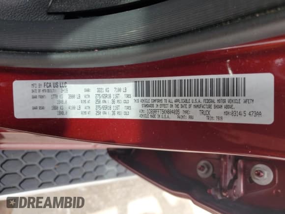 ✅ 2019 Ram 1500 Big Horn • VIN: 1C6SRFFT5KN804035 • Lot: 86497555. Listed on Copart with 59,682 mi. Free auction sales archive from the USA and detailed vehicle history report at DreamBid. Image 12.