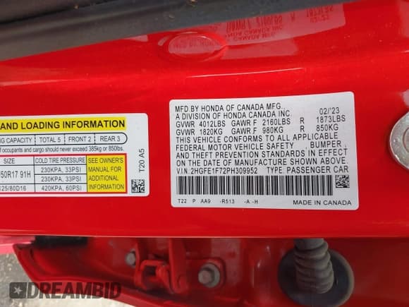 ✅ 2023 Honda Civic EX • VIN: 2HGFE1F72PH309952 • Lot: 42377873. Wystawiony na IAAI z przebiegiem 29 645 mil. Bezpłatny archiwum sprzedaży aukcyjnych z USA i szczegółowy raport historii pojazdu na DreamBid. Zdjęcie 9.