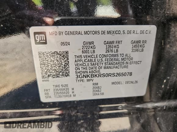 ✅ 2024 Chevrolet Blazer RS • VIN: 3GNKBKRS0RS265078 • Lot: 71986765. Listed on Copart with 14,795 mi. Free auction sales archive from the USA and detailed vehicle history report at DreamBid. Image 13.