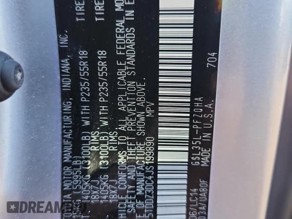 ✅ 2018 Toyota Sienna XLE • VIN: 5TDDZ3DC4JS199890 • Lot: 85573625. Listed on Copart with 60,901 mi. Free auction sales archive from the USA and detailed vehicle history report at DreamBid. Image 12.