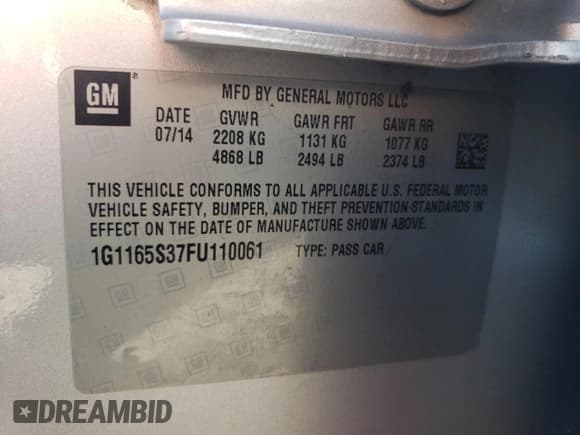 ✅ 2015 Chevrolet Impala LTZ • VIN: 1G1165S37FU110061 • Лот: 68557044. Опубликован ранее на Copart с пробегом 89 969 миль. Бесплатный доступ к архиву аукционных продаж из США и подробный отчёт об истории автомобиля на DreamBid. Изображение 12.