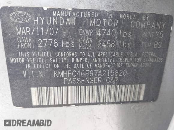 2007 Hyundai Azera SE с VIN KMHFC46F97A215820, выставлен на аукционе IAAI как лот 42120029 с пробегом 211 069 миль миль и . История ставок и продаж доступна на DreamBid. Изображение 9.