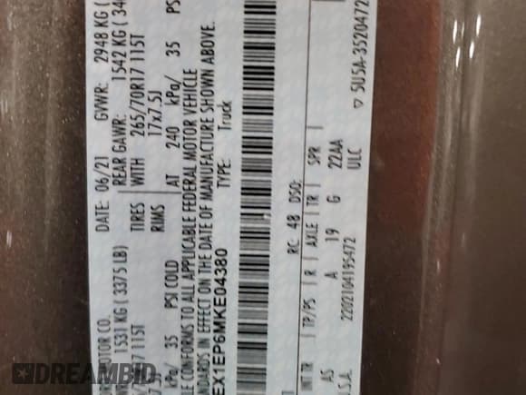 ✅ 2021 Ford F-150 XL • VIN: 1FTEX1EP6MKE04380 • Lot: 42672915. Listed on Copart with 41,353 mi. Free auction sales archive from the USA and detailed vehicle history report at DreamBid. Image 13.