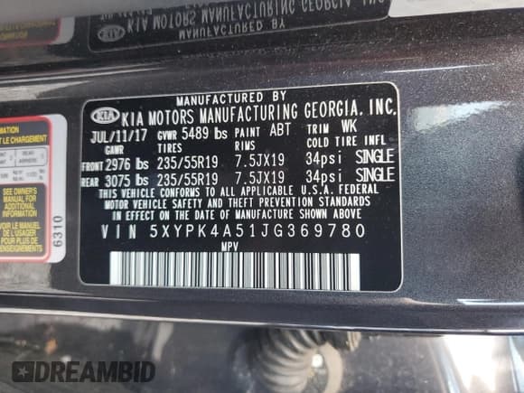 ✅ 2018 Kia Sorento SX • VIN: 5XYPK4A51JG369780 • Лот: 65981545. Опубликован ранее на Copart с пробегом 50 774 миль. Бесплатный доступ к архиву аукционных продаж из США и подробный отчёт об истории автомобиля на DreamBid. Изображение 14.