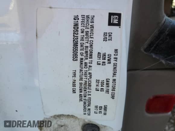 2002 Chevrolet Malibu z VIN 1G1ND52J32M650653, wystawiony jako Copart lot #83057574 z przebiegiem 290 370 mil mil oraz Szkoda całkowita • Salvage title. Historia ofert i sprzedaży dostępna na DreamBid. Obrazek 12.