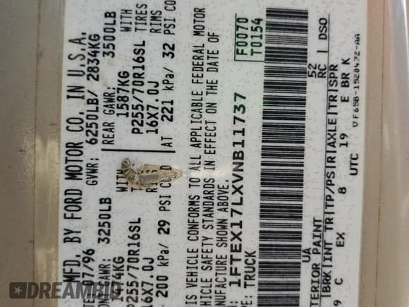 ✅ 1997 Ford F-150 XL • VIN: 1FTEX17LXVNB11737 • Lot: 52624175. Wystawiony na Copart z przebiegiem 94 897 mil. Bezpłatny archiwum sprzedaży aukcyjnych z USA i szczegółowy raport historii pojazdu na DreamBid. Zdjęcie 12.