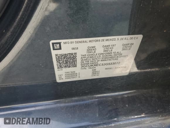 ✅ 2018 Chevrolet Silverado 1500 LT • VIN: 3GCUKREC3JG533072 • Лот: 84949395. Опубликован ранее на Copart с пробегом 85 589 миль. Бесплатный доступ к архиву аукционных продаж из США и подробный отчёт об истории автомобиля на DreamBid. Изображение 12.